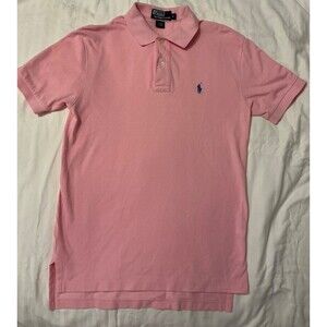 Ralph Lauren Polo Shirt Adult Pink w Blue Pony Performance Golf Mens Casual SM